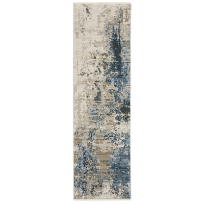 Oriental Weavers Bauer 041L2 plush modern rug featuring abstract pattern in blue/ beige tones