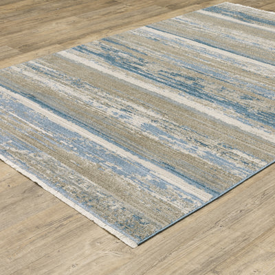 Oriental Weavers Bauer 042L2 plush modern rug featuring abstract pattern in blue/ beige tones