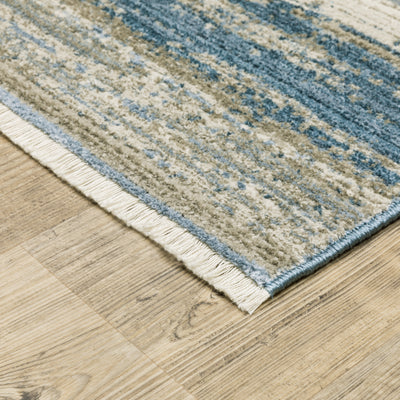 Oriental Weavers Bauer 042L2 plush modern rug featuring abstract pattern in blue/ beige tones