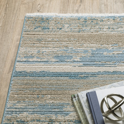 Oriental Weavers Bauer 042L2 plush modern rug featuring abstract pattern in blue/ beige tones