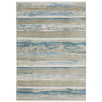 Oriental Weavers Bauer 042L2 plush modern rug featuring abstract pattern in blue/ beige tones
