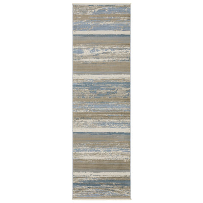 Oriental Weavers Bauer 042L2 plush modern rug featuring abstract pattern in blue/ beige tones