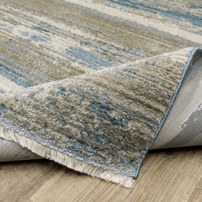 Oriental Weavers Bauer 042L2 plush modern rug featuring abstract pattern in blue/ beige tones