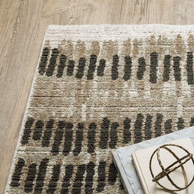 Oriental Weavers Bauer 8120D plush modern rug featuring abstract pattern in beige/ charcoal tones
