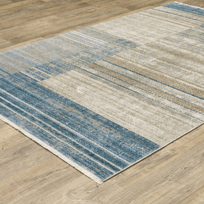 Oriental Weavers Bauer 090B2 plush modern rug featuring abstract pattern in blue/ beige tones