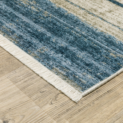 Oriental Weavers Bauer 090B2 plush modern rug featuring abstract pattern in blue/ beige tones