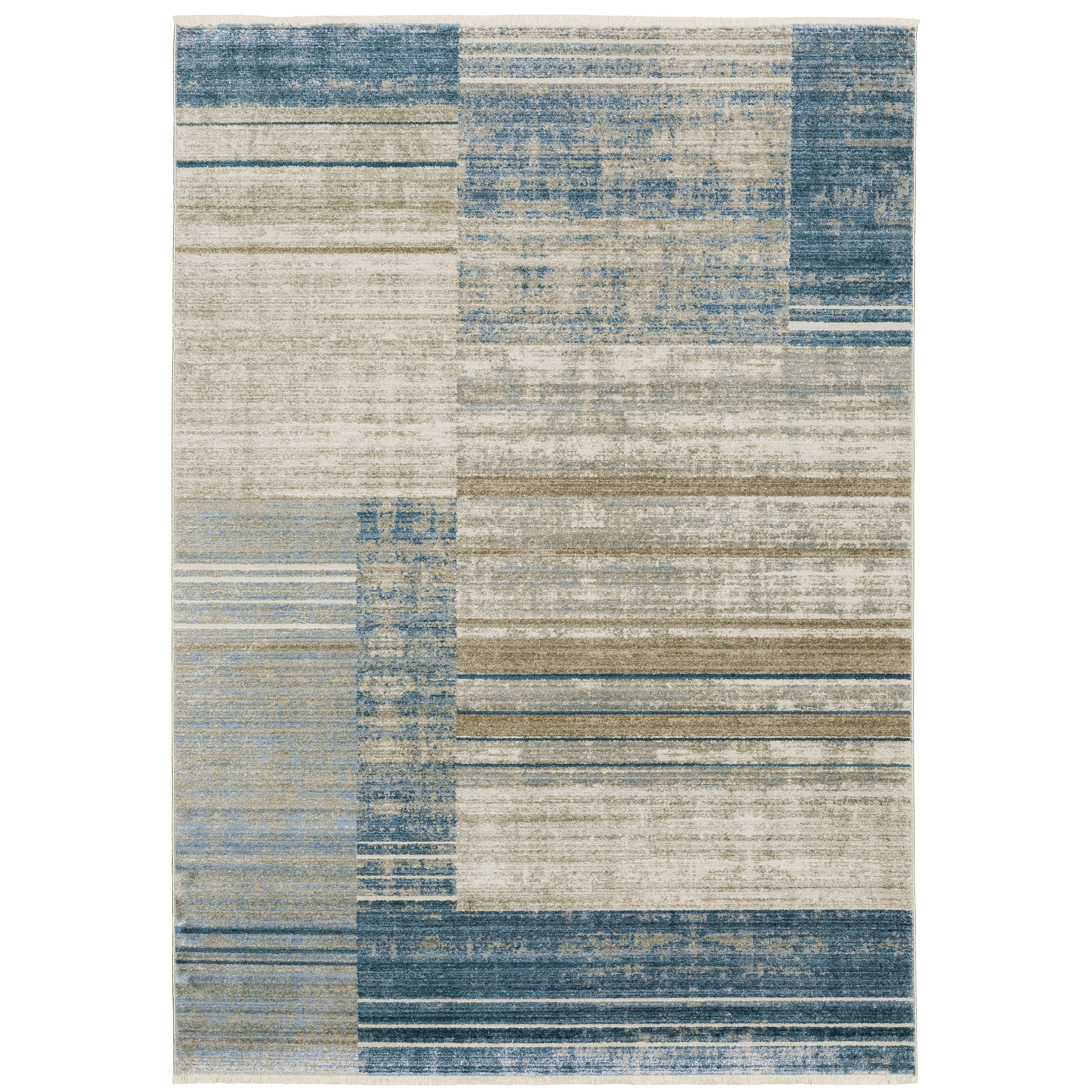 Oriental Weavers Bauer 090B2 plush modern rug featuring abstract pattern in blue/ beige tones