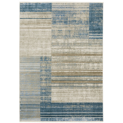 Oriental Weavers Bauer 090B2 plush modern rug featuring abstract pattern in blue/ beige tones