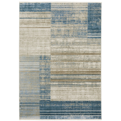Oriental Weavers Bauer 090B2 plush modern rug featuring abstract pattern in blue/ beige tones