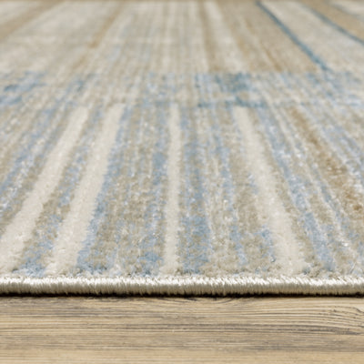 Oriental Weavers Bauer 090B2 plush modern rug featuring abstract pattern in blue/ beige tones