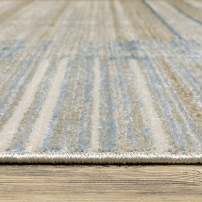Oriental Weavers Bauer 090B2 plush modern rug featuring abstract pattern in blue/ beige tones