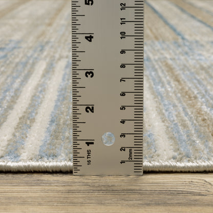 Oriental Weavers Bauer 090B2 plush modern rug featuring abstract pattern in blue/ beige tones