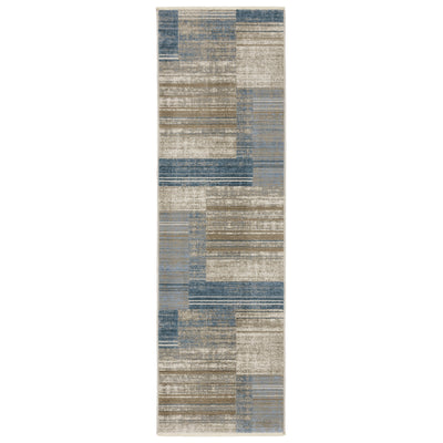Oriental Weavers Bauer 090B2 plush modern rug featuring abstract pattern in blue/ beige tones