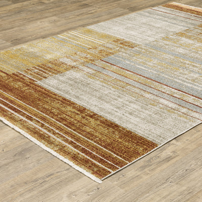 Oriental Weavers Bauer 090R2 plush modern rug featuring abstract pattern in rust/ gold tones