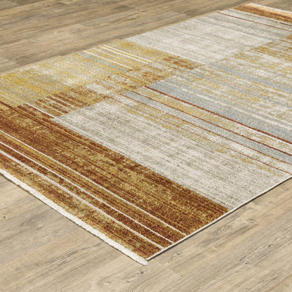 Oriental Weavers Bauer 090R2 plush modern rug featuring abstract pattern in rust/ gold tones