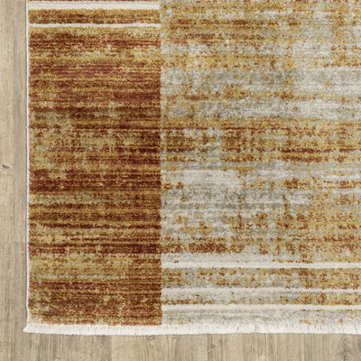 Oriental Weavers Bauer 090R2 plush modern rug featuring abstract pattern in rust/ gold tones