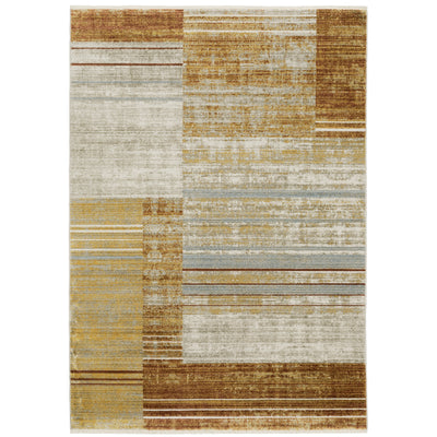 Oriental Weavers Bauer 090R2 plush modern rug featuring abstract pattern in rust/ gold tones