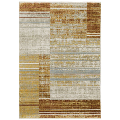 Oriental Weavers Bauer 090R2 plush modern rug featuring abstract pattern in rust/ gold tones