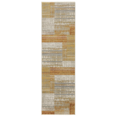 Oriental Weavers Bauer 090R2 plush modern rug featuring abstract pattern in rust/ gold tones