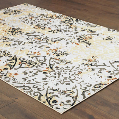 Oriental Weavers Bowen 108W2 soft transitional rug featuring textured design in grey/ gold tones