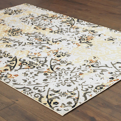 Oriental Weavers Bowen 108W2 soft transitional rug featuring textured design in grey/ gold tones