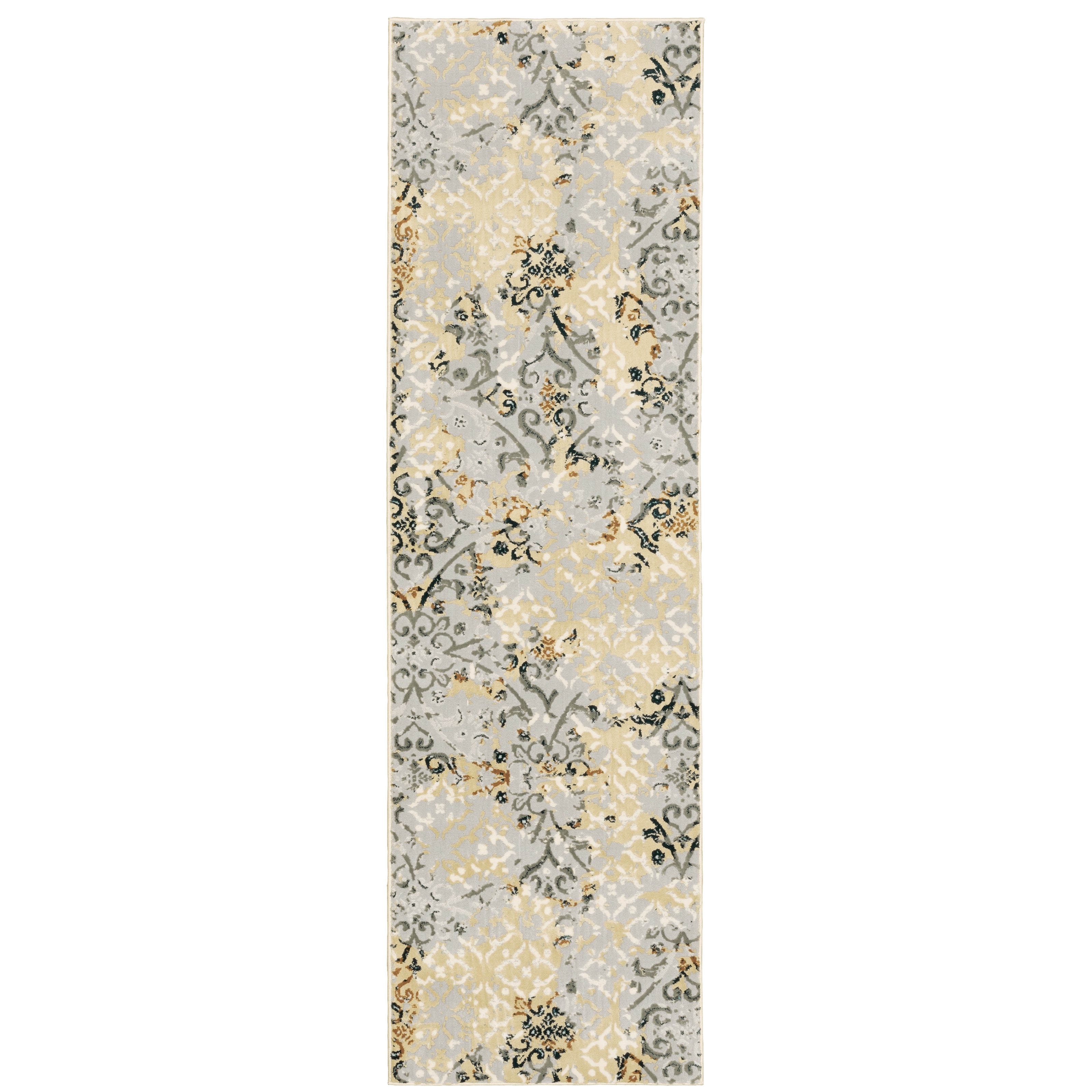 Oriental Weavers Bowen 108W2 soft transitional rug featuring textured design in grey/ gold tones