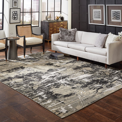 Oriental Weavers Bowen 109E2 soft transitional rug featuring textured design in black/ gold tones