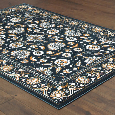 Oriental Weavers Bowen 534L2 soft transitional rug featuring textured design in navy/ gold tones