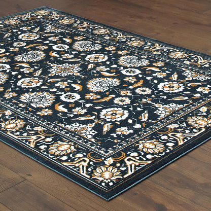 Oriental Weavers Bowen 534L2 soft transitional rug featuring textured design in navy/ gold tones