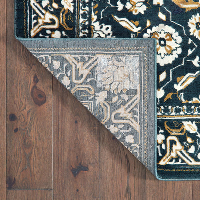 Oriental Weavers Bowen 534L2 soft transitional rug featuring textured design in navy/ gold tones