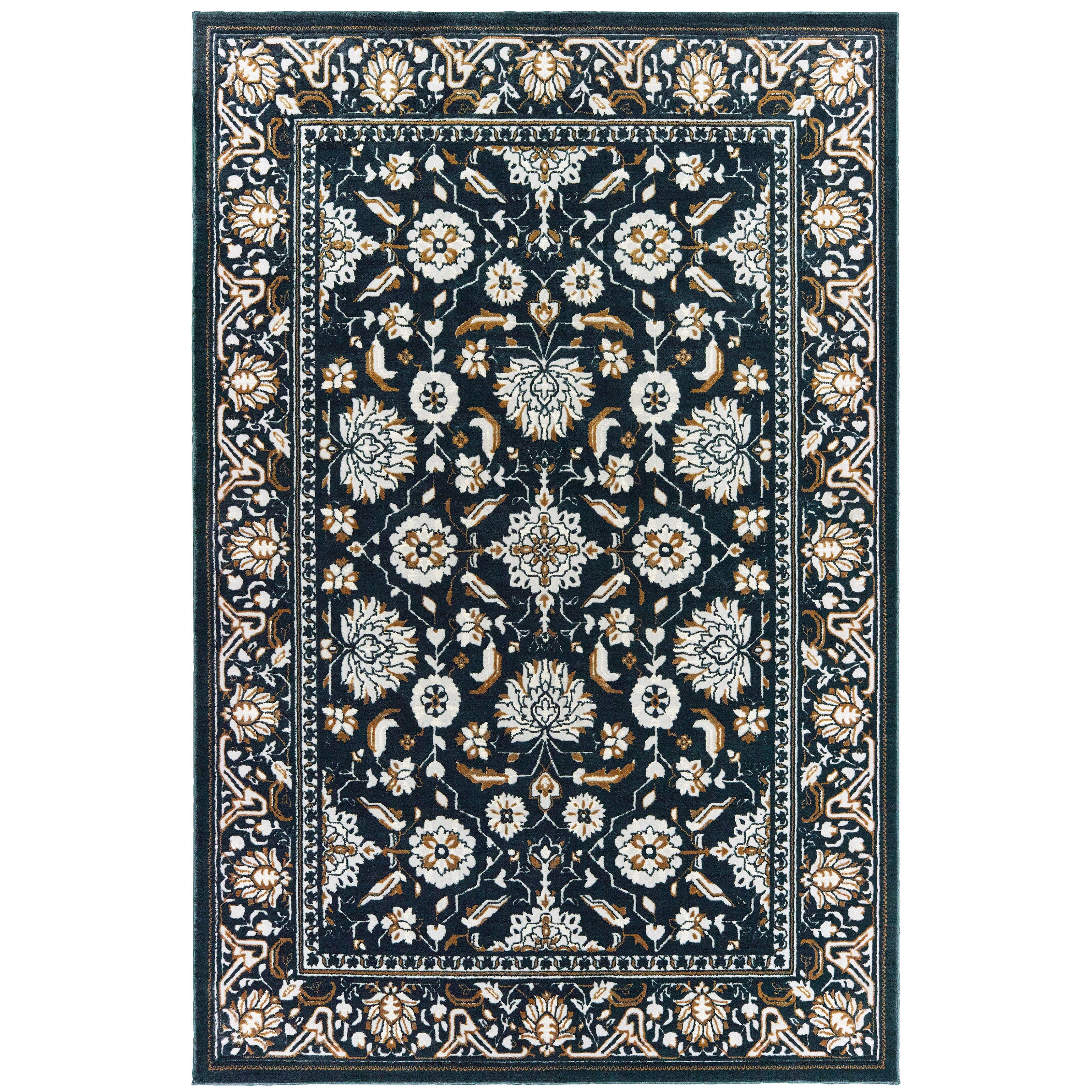 Oriental Weavers Bowen 534L2 soft transitional rug featuring textured design in navy/ gold tones