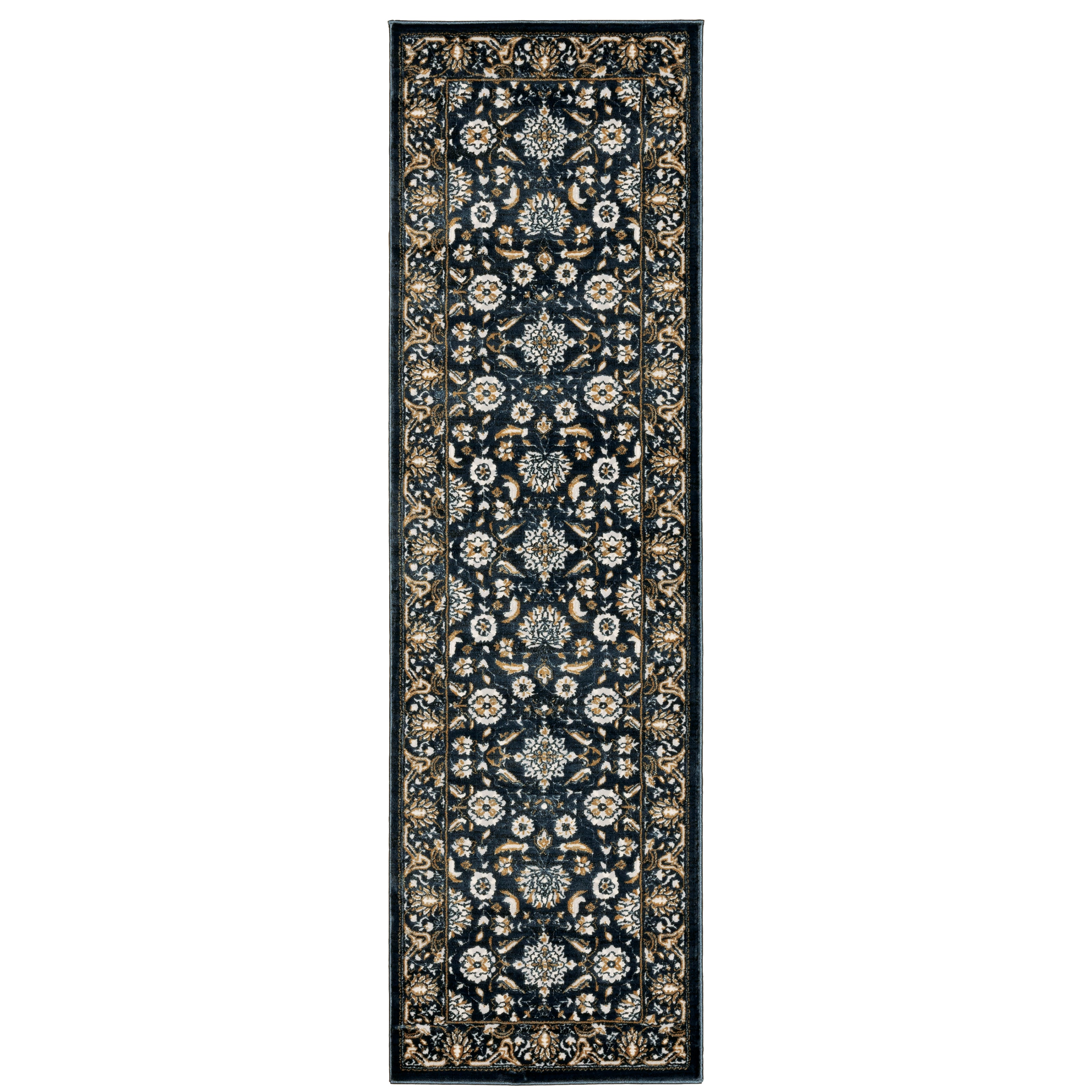Oriental Weavers Bowen 534L2 soft transitional rug featuring textured design in navy/ gold tones