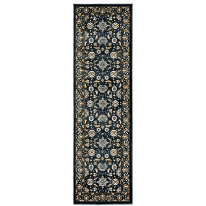 Oriental Weavers Bowen 534L2 soft transitional rug featuring textured design in navy/ gold tones