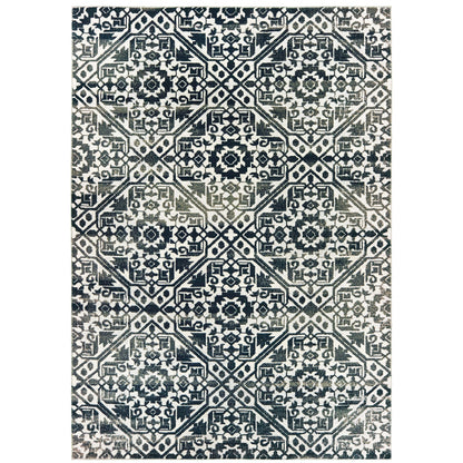 Oriental Weavers Bowen 5506E soft transitional rug featuring textured design in navy/ ivory tones