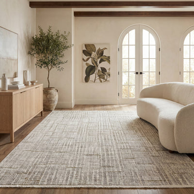 Oriental Weavers Branigan BRG02 soft modern rug featuring abstract pattern in ivory/ grey tones