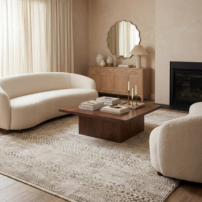 Oriental Weavers Branigan BRG06 soft modern rug featuring abstract pattern in ivory / gold tones