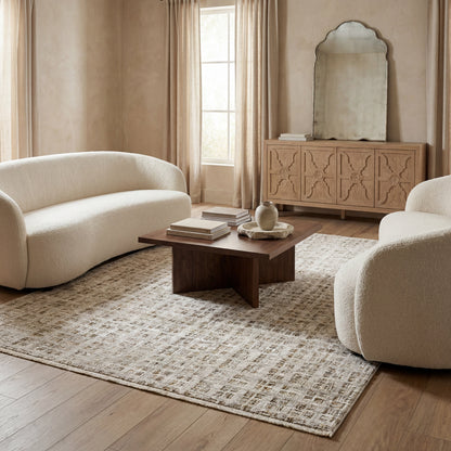 Oriental Weavers Branigan BRG07 soft modern rug featuring abstract pattern in ivory / brown tones