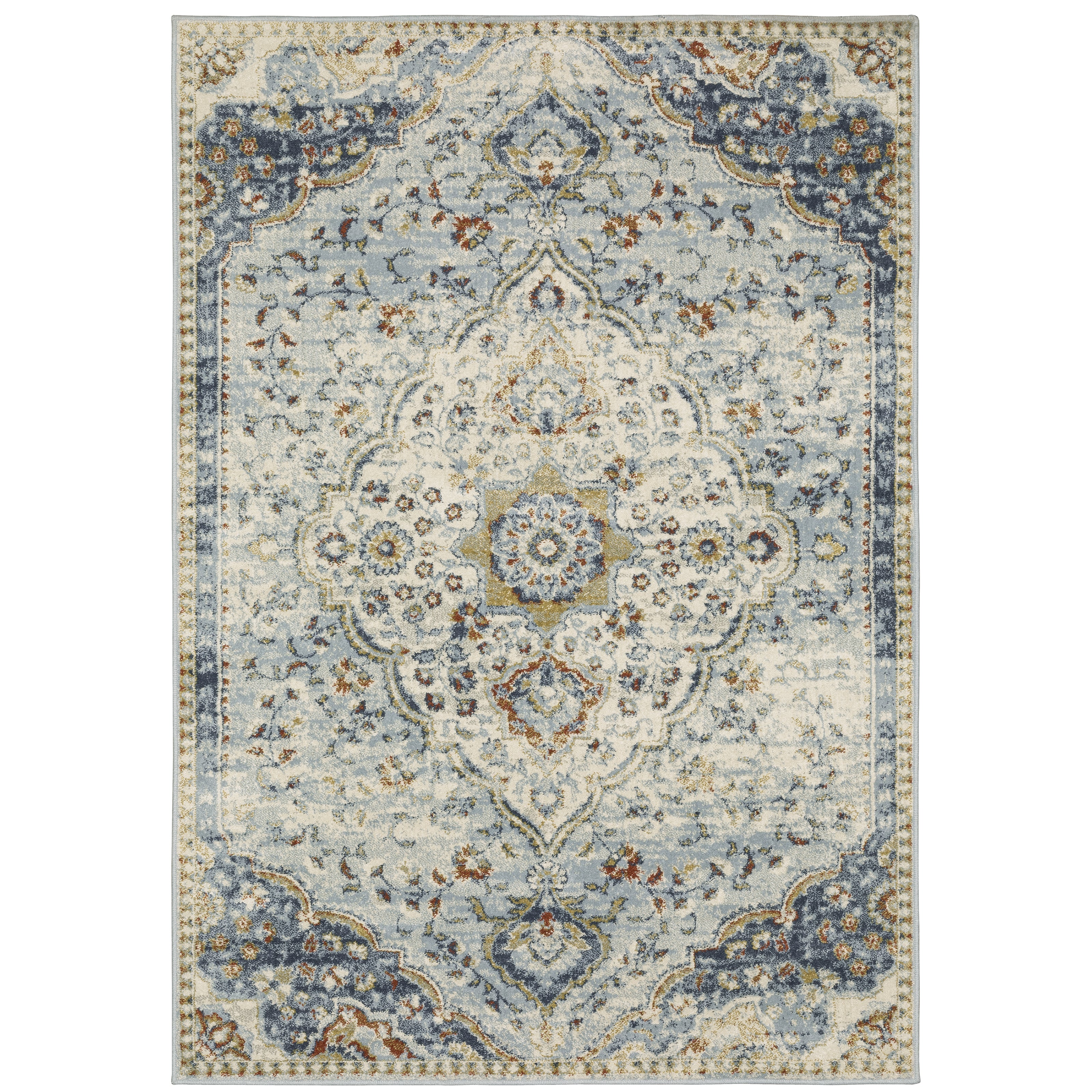 Oriental Weavers Branson BR01A soft transitional rug featuring textured design in blue/ multi tones
