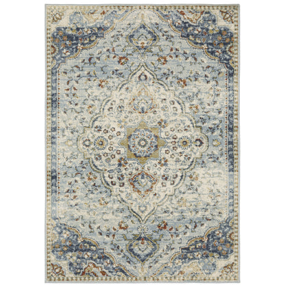 Oriental Weavers Branson BR01A soft transitional rug featuring textured design in blue/ multi tones