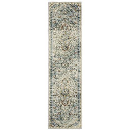 Oriental Weavers Branson BR01A soft transitional rug featuring textured design in blue/ multi tones