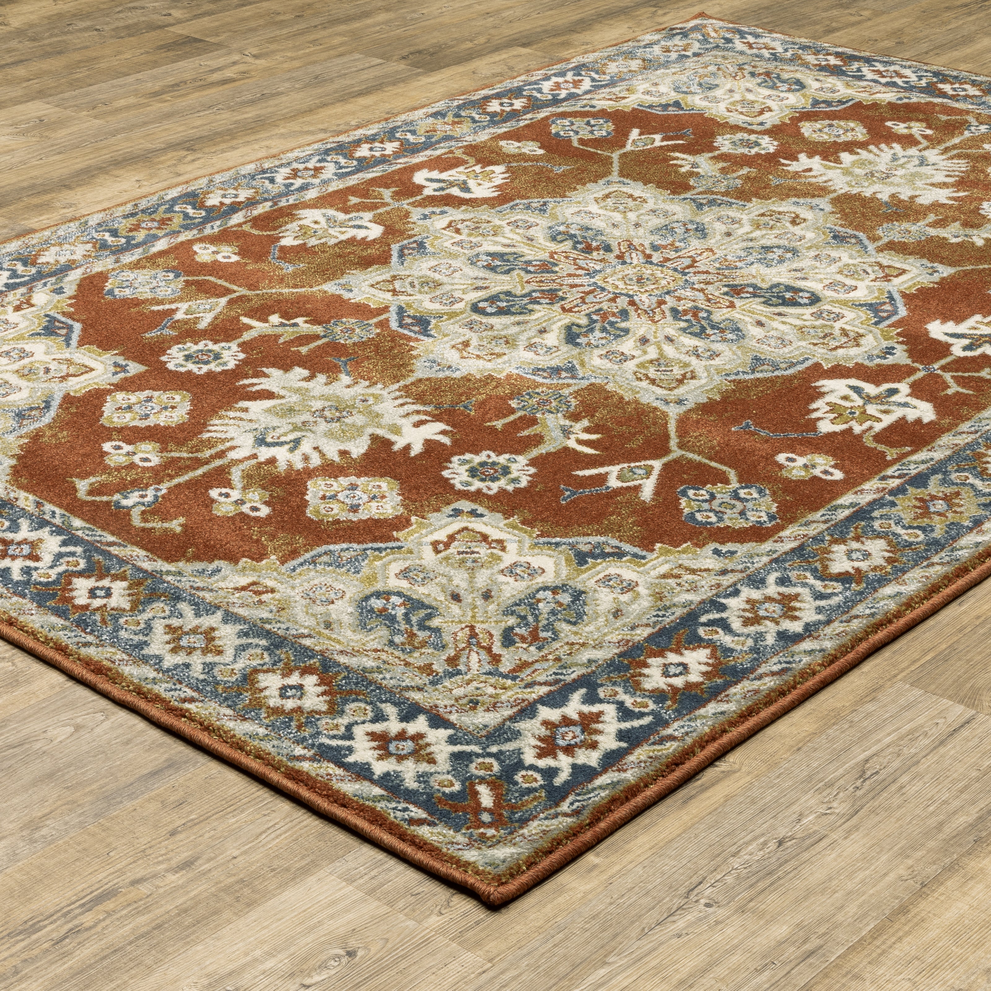 Oriental Weavers Branson BR04A soft transitional rug featuring textured design in rust/ beige tones