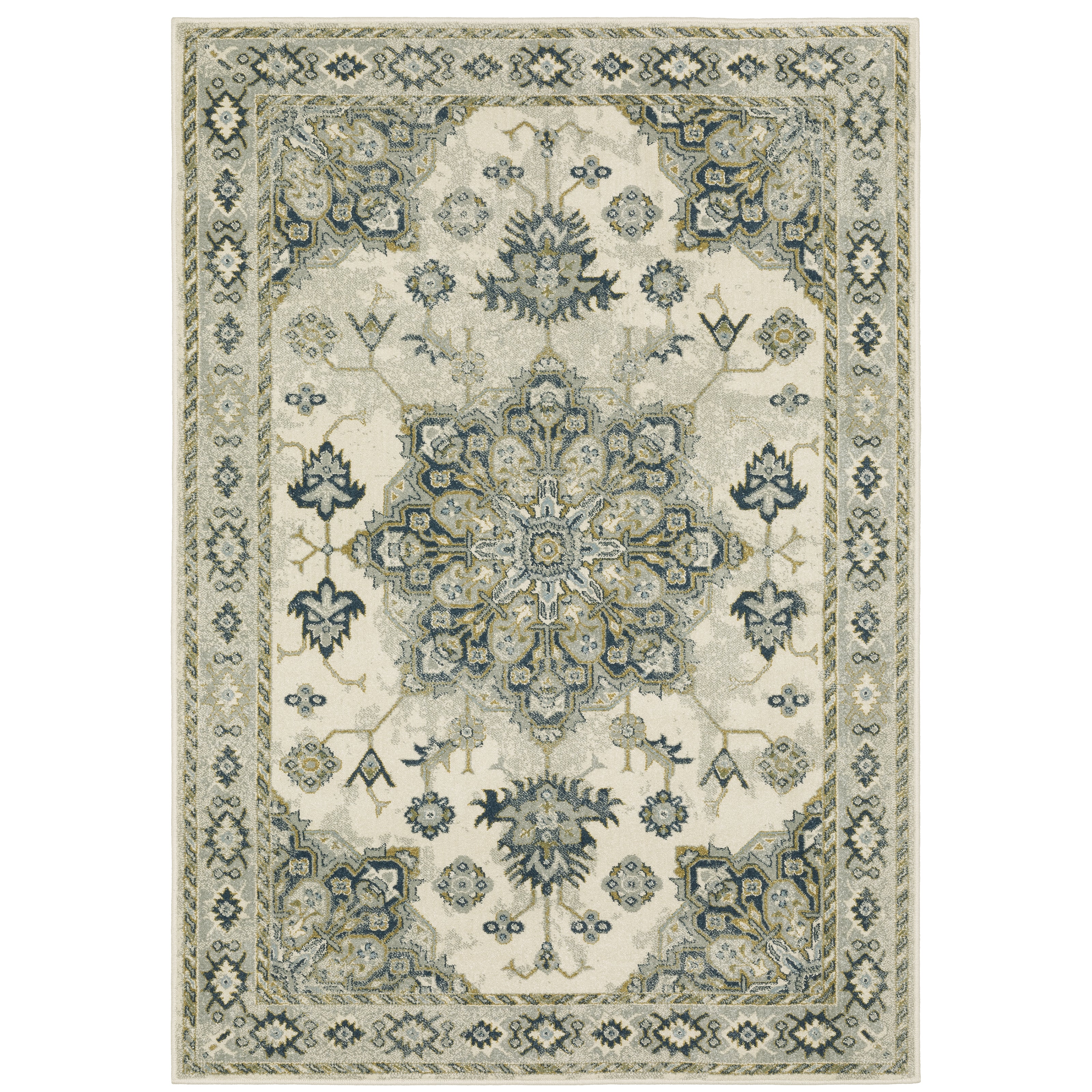 Oriental Weavers Branson BR04B soft transitional rug featuring textured design in ivory/ blue tones
