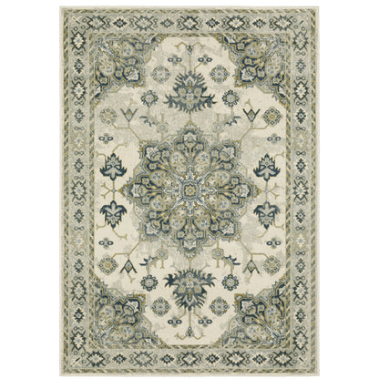Oriental Weavers Branson BR04B soft transitional rug featuring textured design in ivory/ blue tones
