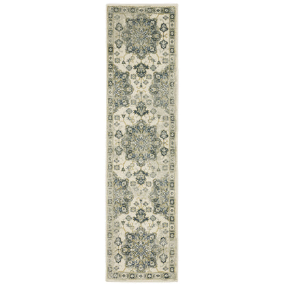 Oriental Weavers Branson BR04B soft transitional rug featuring textured design in ivory/ blue tones