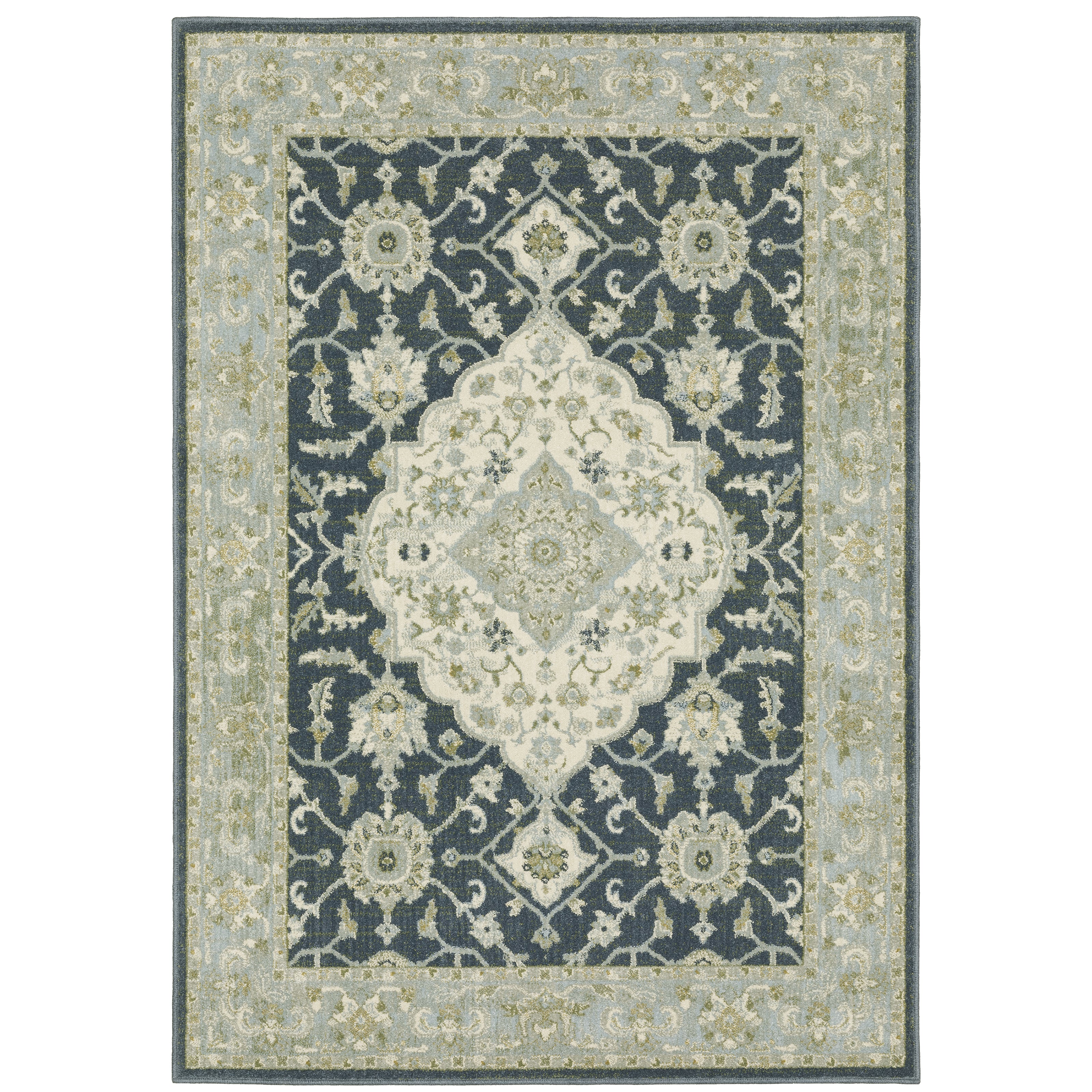Oriental Weavers Branson BR05A soft transitional rug featuring textured design in teal blue/ ivory tones