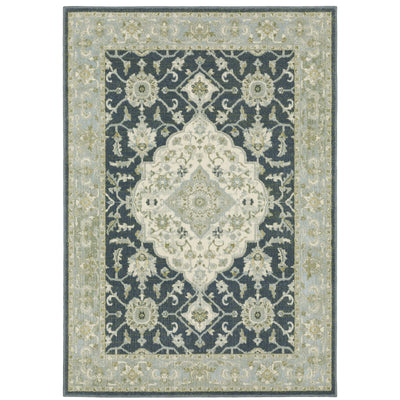 Oriental Weavers Branson BR05A soft transitional rug featuring textured design in teal blue/ ivory tones