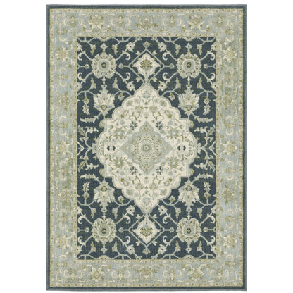 Oriental Weavers Branson BR05A soft transitional rug featuring textured design in teal blue/ ivory tones