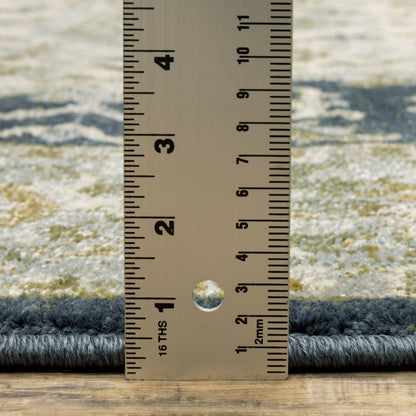 Oriental Weavers Branson BR05A soft transitional rug featuring textured design in teal blue/ ivory tones