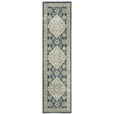 Oriental Weavers Branson BR05A soft transitional rug featuring textured design in teal blue/ ivory tones