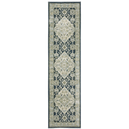 Oriental Weavers Branson BR05A soft transitional rug featuring textured design in teal blue/ ivory tones